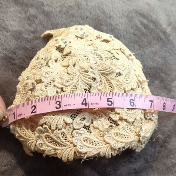 Vintage 1950's Womens Emporium Hat San Francisco New York Rhinestones Cream - Picture 8 of 9
